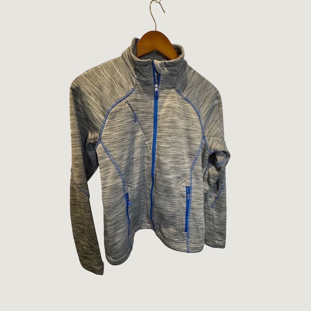 North End Sport Ladies Gray Space Dye Full Zip Fleece Jacket Blue Trim Medium